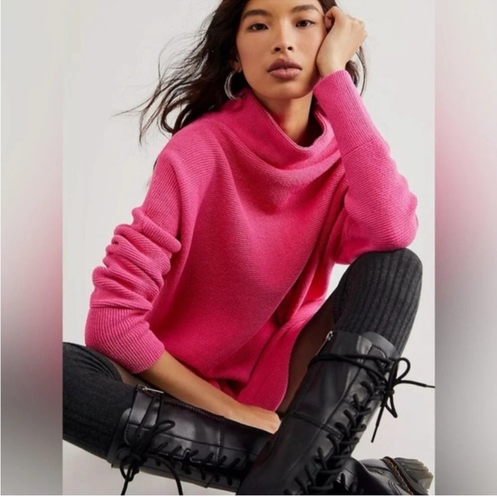 Free People Ottoman Vibrant Pink Cowl Neck Sweater